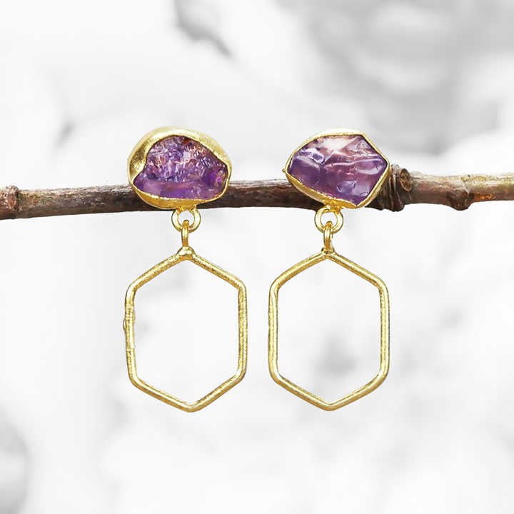 Handmade Designer Dangle Earrings Natural Raw Emerald Crystal With 925 Sterling Silver Protection Unique Gemstone Jewelry