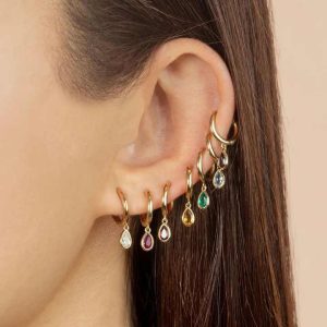 925 Sterling Silver Rainbow Cubic Zirconia Drop Huggie Hoop Earrings for Women