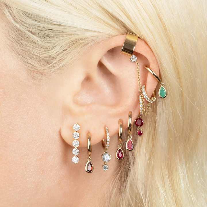 Sterling Silver 925 14k Gold Classic rainbow Colored Crystal Drop Huggie Hoop Earring 2023