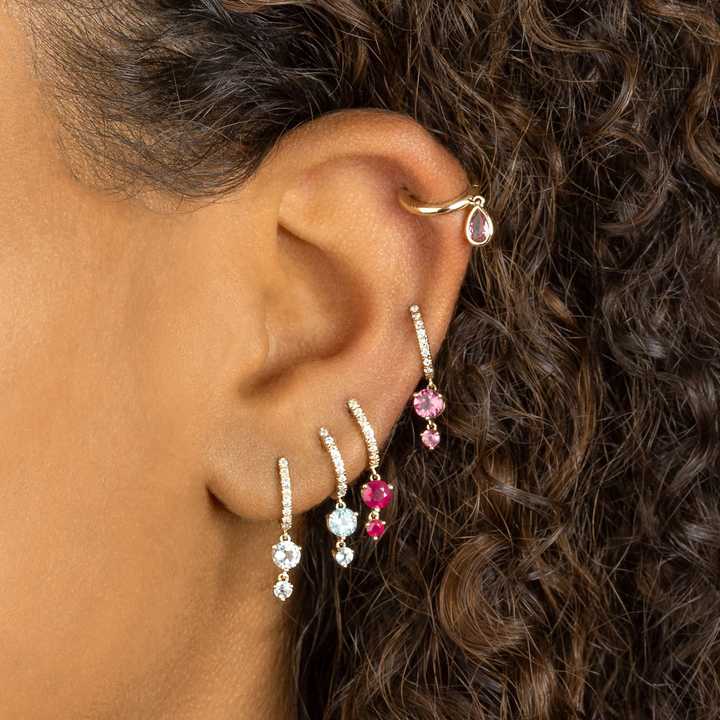 Sterling Silver 925 14k Gold Classic rainbow Colored Crystal Drop Huggie Hoop Earring 2023