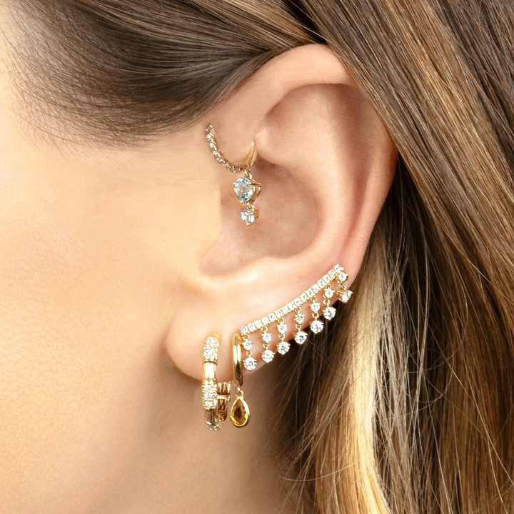 Sterling Silver 925 14k Gold Classic rainbow Colored Crystal Drop Huggie Hoop Earring 2023