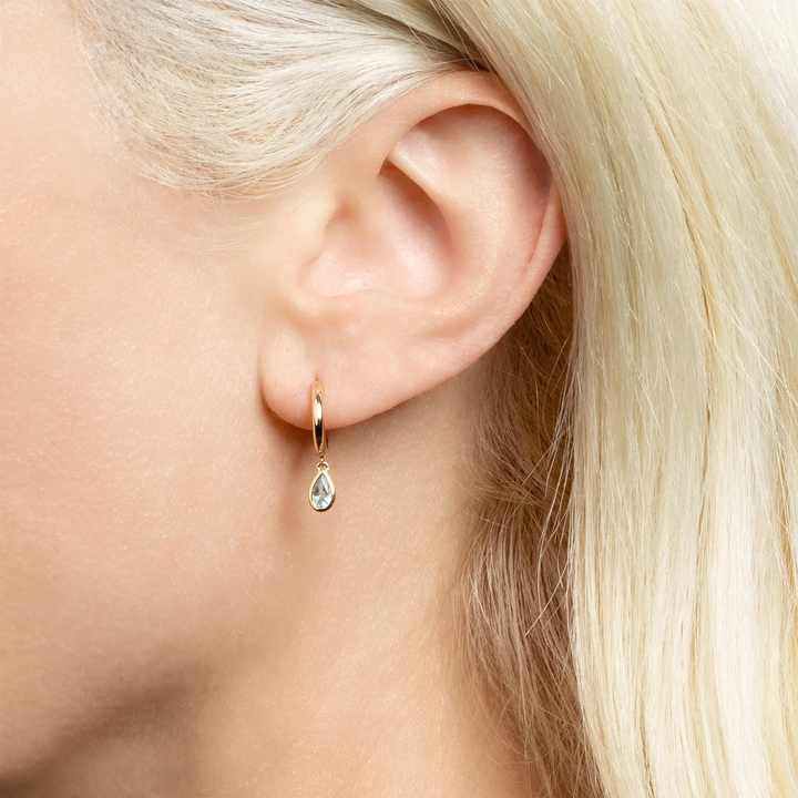 Sterling Silver 925 14k Gold Classic rainbow Colored Crystal Drop Huggie Hoop Earring 2023