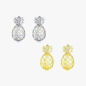Cute Pineapple Stud Earrings 925 Sterling Silver Gold Plated Zircon Ear Studs for Women Girls Fine Jewelry Gift