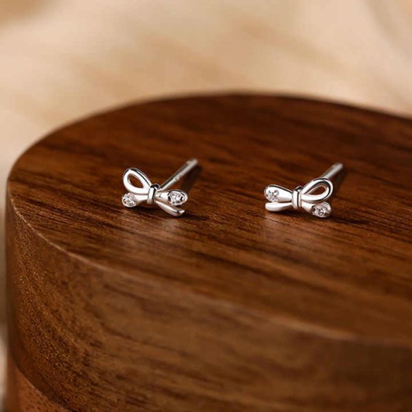 High Quality S999 Sterling Silver Zirconia Crystal Bowknot Stud Earrings for Women Jewelry Accessories YB-XY-109