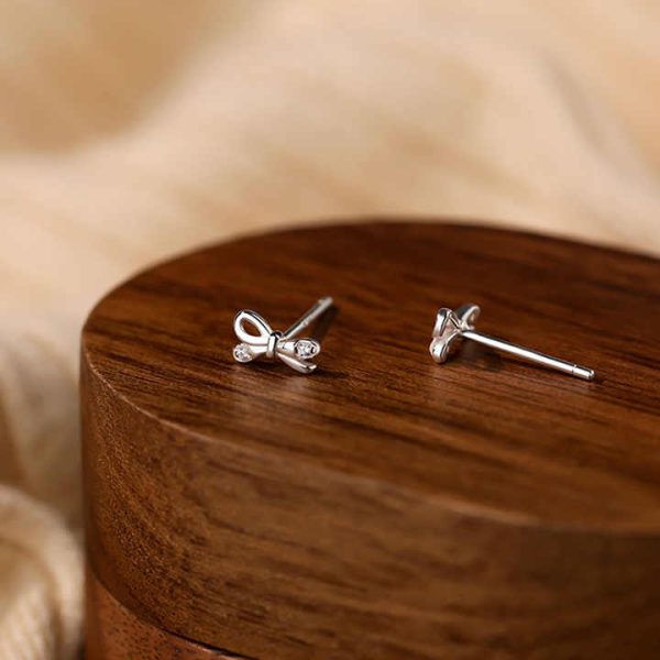 High Quality S999 Sterling Silver Zirconia Crystal Bowknot Stud Earrings for Women Jewelry Accessories YB-XY-109