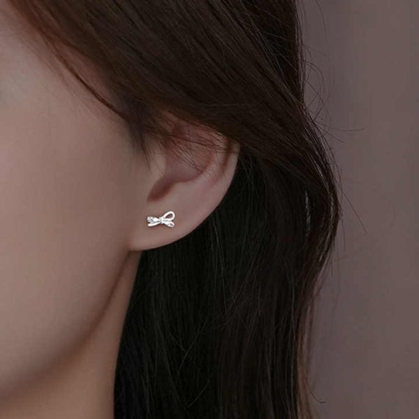 High Quality S999 Sterling Silver Zirconia Crystal Bowknot Stud Earrings for Women Jewelry Accessories YB-XY-109