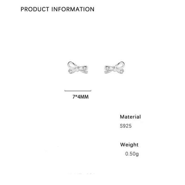 High Quality S999 Sterling Silver Zirconia Crystal Bowknot Stud Earrings for Women Jewelry Accessories YB-XY-109