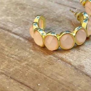 Sunstone Rose Quartz Gold Chandelier Earrings for Women Wedding Party Birthday Gift Jewelry