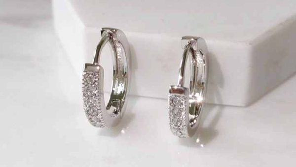 925 Sterling Silver Hoop Earrings with Crystal Rhinestones | 18k Gold Plated Hypoallergenic Women's Jewelry