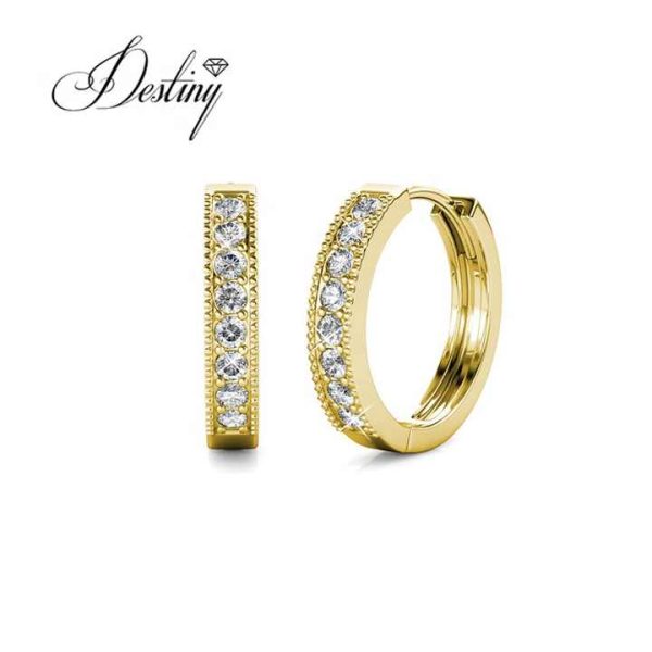 Sterling Silver 925 Premium Austrian Crystal Jewelry 18k Gold Plated Eclat Earrings Hoop Earrings