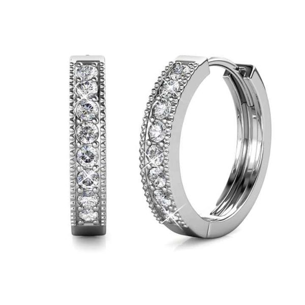 Sterling Silver 925 Premium Austrian Crystal Jewelry 18k Gold Plated Eclat Earrings Hoop Earrings