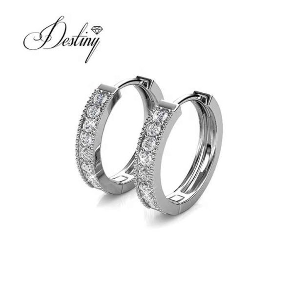Sterling Silver 925 Premium Austrian Crystal Jewelry 18k Gold Plated Eclat Earrings Hoop Earrings