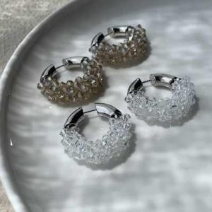 Personalized Gold Hoop Earrings Platinum Plated Customizable Shape and Size Crystal Glass Bead Jewelry for Wedding Engagement Party