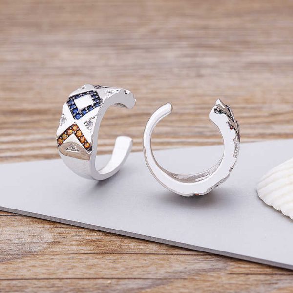 Classic Geometric Design Crystal Cuff Earring Women Multicolor C-Shape No Pierced Wedding Ear Clip Jewelry Accessories Gift