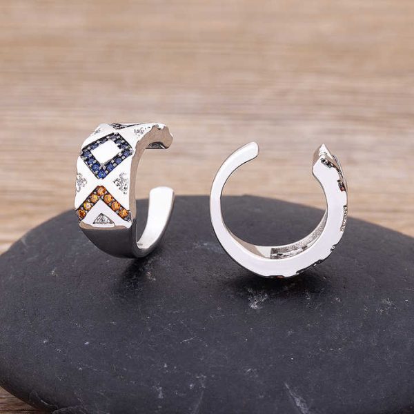 Classic Geometric Design Crystal Cuff Earring Women Multicolor C-Shape No Pierced Wedding Ear Clip Jewelry Accessories Gift