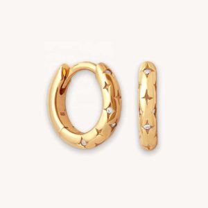 925 Sterling Silver North Star Crystal Huggie Hoop Earrings for Women and Men