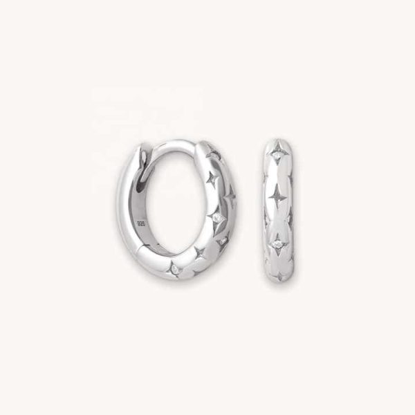 LOZRUNVE Sterling Silver 925 Jewellery Crystal North Star Bold Huggie Hoop Earring