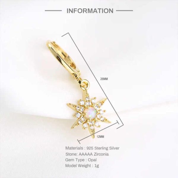 Jewellery Manufacturer Gold Plated 2024 New Arrival Women Crystal S925 Sterling Silver Opal Stone Moon and Star Huggie Earrings