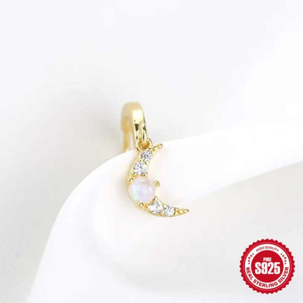 Jewellery Manufacturer Gold Plated 2024 New Arrival Women Crystal S925 Sterling Silver Opal Stone Moon and Star Huggie Earrings