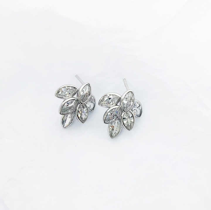 925 Sterling Silver Shiny Marquise Leaf Cubic Zirconia CZ Crystal Stud Earrings for Women or Wedding Party