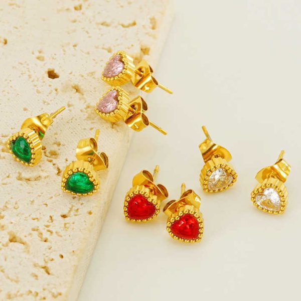 18K Gold Plated Micro Pave Crystal Heart Love Earring Fancy Stainless Steel Bling Zirconia Earrings for Women Festival Jewelry