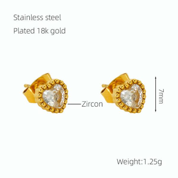 18K Gold Plated Micro Pave Crystal Heart Love Earring Fancy Stainless Steel Bling Zirconia Earrings for Women Festival Jewelry