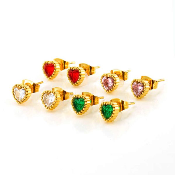 18K Gold Plated Micro Pave Crystal Heart Love Earring Fancy Stainless Steel Bling Zirconia Earrings for Women Festival Jewelry
