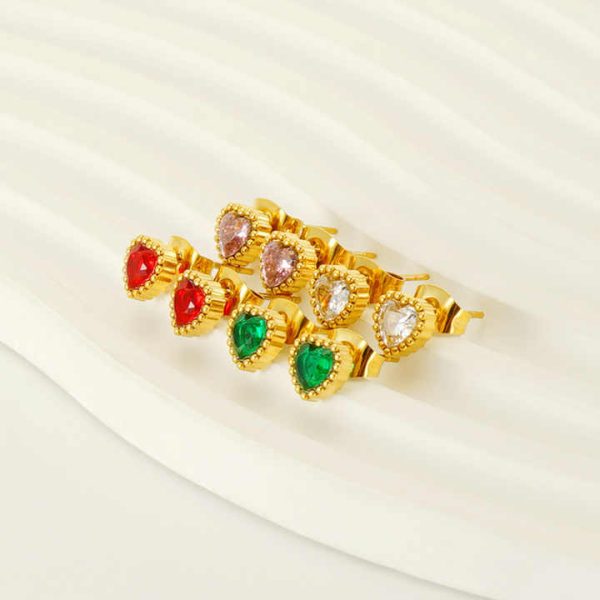 18K Gold Plated Micro Pave Crystal Heart Love Earring Fancy Stainless Steel Bling Zirconia Earrings for Women Festival Jewelry