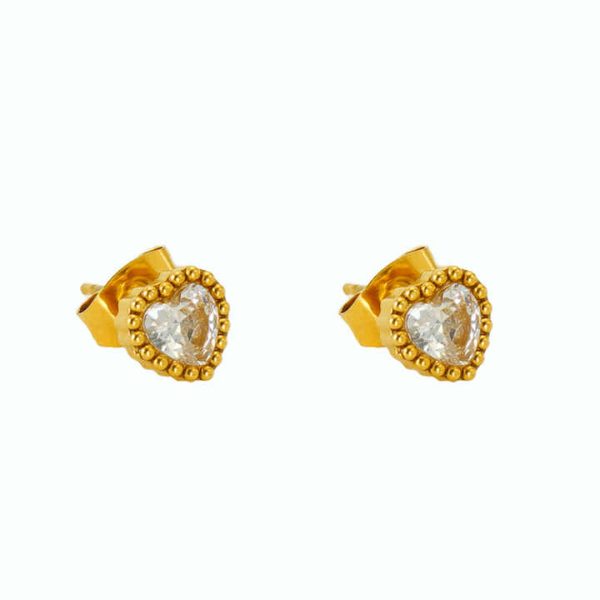 18K Gold Plated Micro Pave Crystal Heart Love Earring Fancy Stainless Steel Bling Zirconia Earrings for Women Festival Jewelry