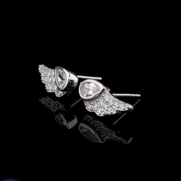 925 Sterling Silver Angel Wings Crystal Zircon Stud Earrings for Women Bridal Wedding Jewelry