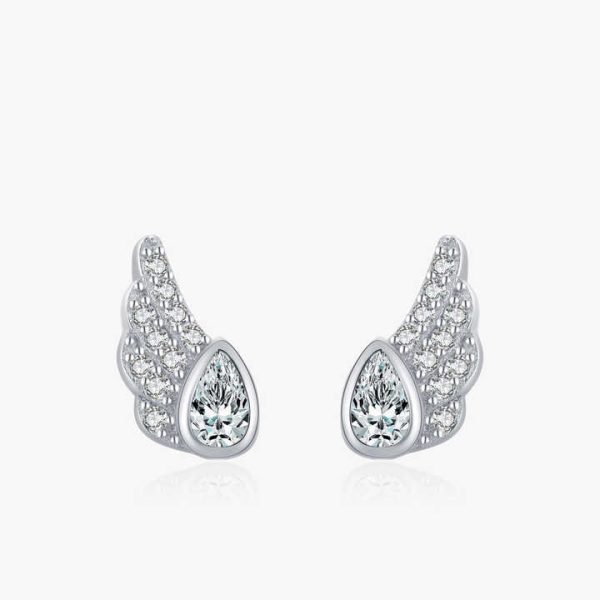 Fashion High Quality 925 Sterling Silver Angel Wings Luxury Crystal Zircon Stud Earrings for Women Bridal Wedding Jewelry