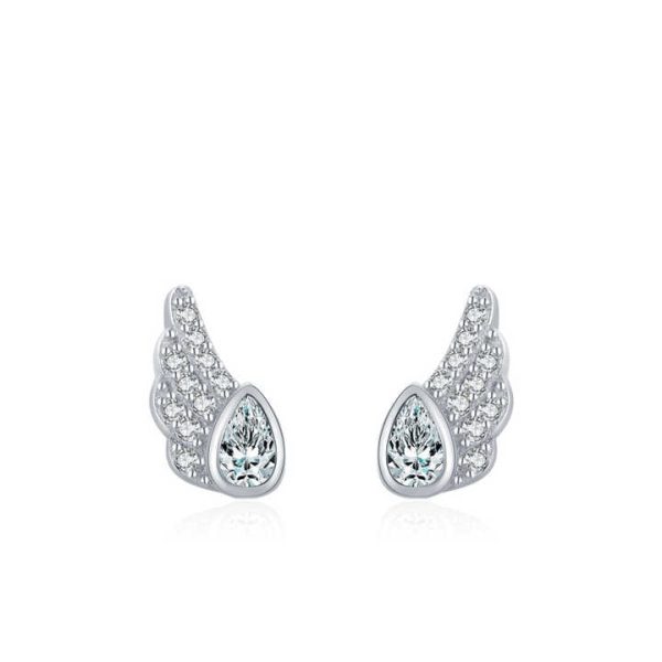 Fashion High Quality 925 Sterling Silver Angel Wings Luxury Crystal Zircon Stud Earrings for Women Bridal Wedding Jewelry