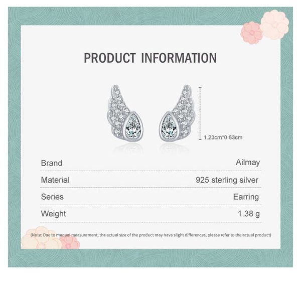 Fashion High Quality 925 Sterling Silver Angel Wings Luxury Crystal Zircon Stud Earrings for Women Bridal Wedding Jewelry