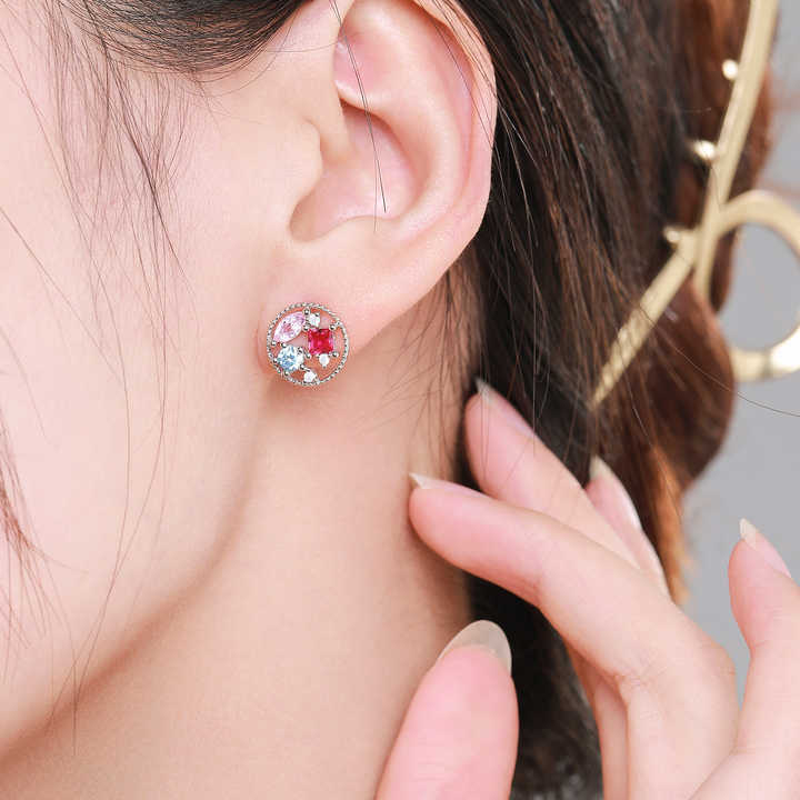 Sparkling Fine Jewelry Fashion Daily Accessories 925 Sterling Silver Moon Sun Crystal Asymmetrical Stud Earrings for Women