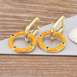 Vintage Gold Plated Zircon Enamel Drop Earrings for Women with 6-Color Crystal Inlay Geometric Design Elegant Gift
