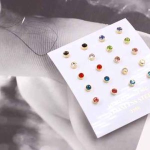 Gold Plated Stainless Steel Zircon Crystal Stud Earrings 4mm Round Unisex Jewelry for Women Men