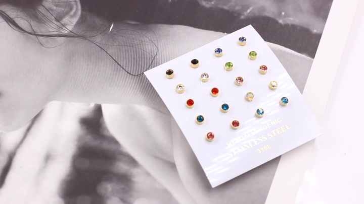 Gold Plated Stainless Steel Zircon Crystal Stud Earrings 4mm Round Unisex Jewelry for Women Men