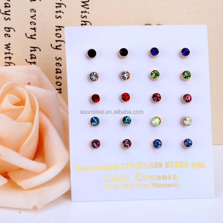 Newest Design Colorful Crystal Stud Earrings Fashion Unisex Round Earing Jewelry