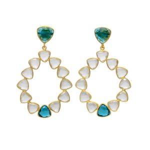 925 Sterling Silver Drop Earrings with London Blue Topaz and Crystal Quartz Gemstones