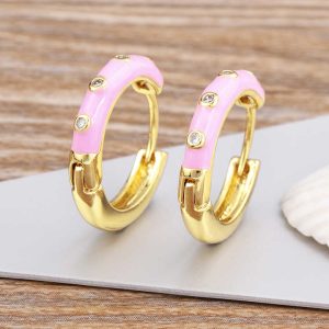 Trendy Gold Plated Crystal Rhinestone Stud Earrings Round Circle Geometric Design Women's Jewelry Gift