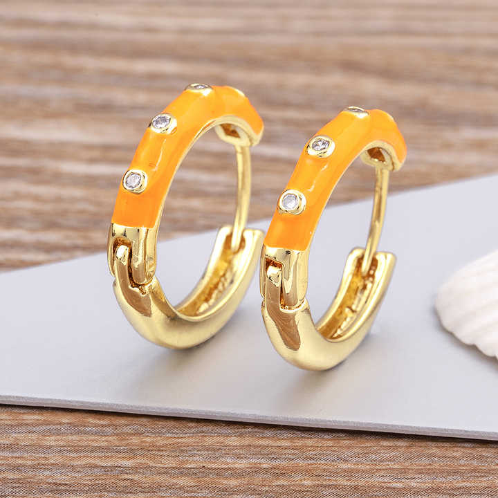 Fashion Design Gold Plated Crystal Stud Earrings Round Circle Cubic Zircon Copper Enamel Color Friendship Gift Wholesale