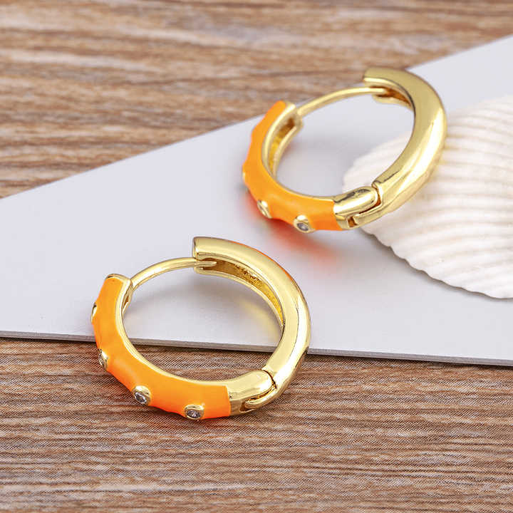 Fashion Design Gold Plated Crystal Stud Earrings Round Circle Cubic Zircon Copper Enamel Color Friendship Gift Wholesale