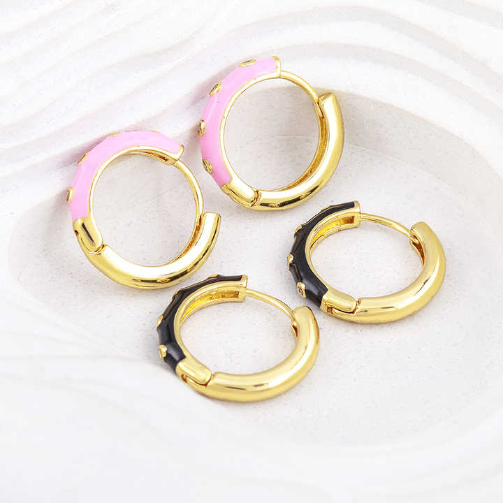 Fashion Design Gold Plated Crystal Stud Earrings Round Circle Cubic Zircon Copper Enamel Color Friendship Gift Wholesale