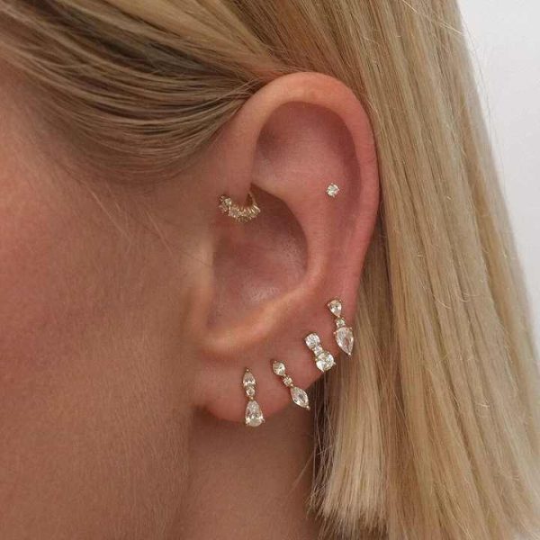 925 Sterling Silver Pave Diamond Waterdrop Crystal Stud Earring Set Women
