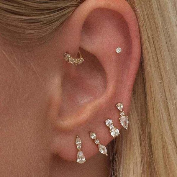 925 Sterling Silver Pave Diamond Waterdrop Crystal Stud Earring Set Women