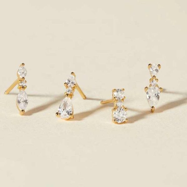 925 Sterling Silver Pave Diamond Waterdrop Crystal Stud Earring Set Women