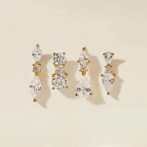 925 Sterling Silver Pave Diamond Waterdrop Crystal Stud Earring Set Women