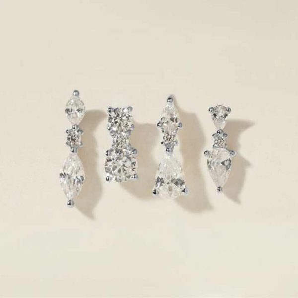 925 Sterling Silver Pave Diamond Waterdrop Crystal Stud Earring Set Women