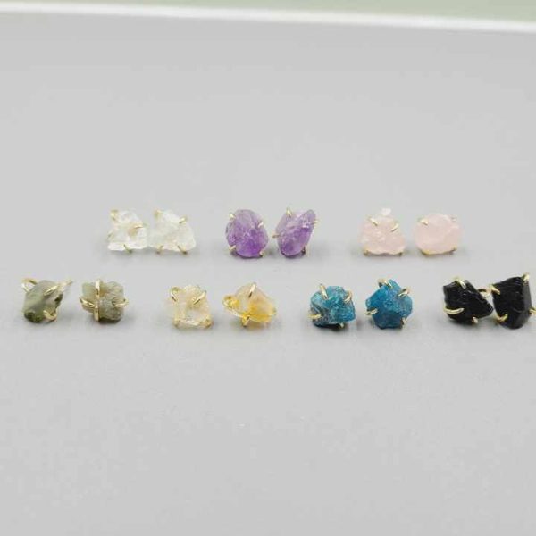 Genuine Emerald Natural Crystal Stone Earring 925 Sterling Silver Fine Jewelry Raw Birthstone Stud Piercing Jewelry Earring