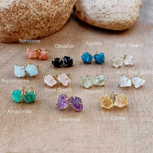 Genuine Emerald Natural Crystal Stone Earring 925 Sterling Silver Fine Jewelry Raw Birthstone Stud Piercing Jewelry Earring